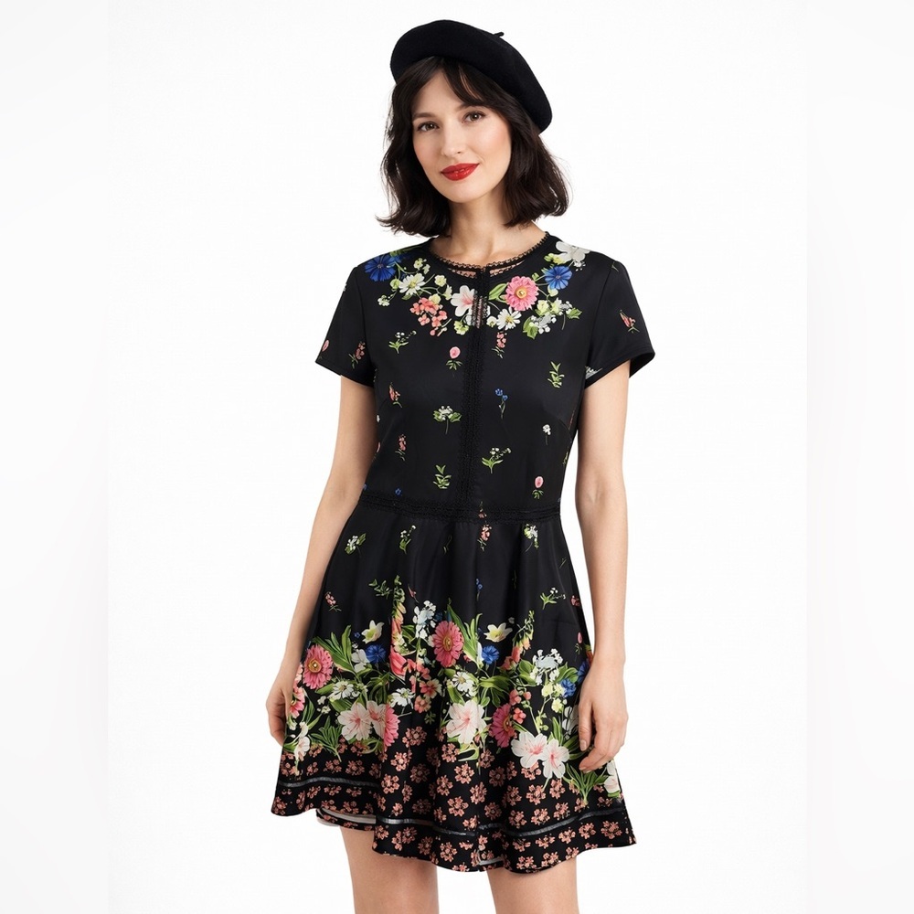 Ted Baker Black Floral Fit & Flare Mini Dress